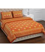 Orange  PURE COTTON  JAIPURI EHTNIC KING SIZE DOUBLE BED SHEET WITH PILLOW COVER