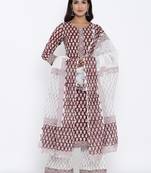 Maroon Cotton stitched   Kurta with     Palazzo with     Dupatta