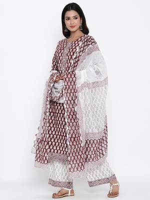 Maroon Cotton stitched   Kurta with     Palazzo with     Dupatta 3