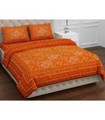 Orange  PURE COTTON  JAIPURI EHTNIC KING SIZE DOUBLE BED SHEET WITH PILLOW COVER