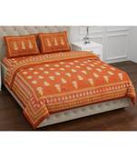 Orange  PURE COTTON  JAIPURI EHTNIC KING SIZE DOUBLE BED SHEET WITH PILLOW COVER