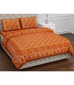 Orange  PURE COTTON  JAIPURI EHTNIC KING SIZE DOUBLE BED SHEET WITH PILLOW COVER