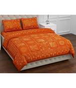 Orange  PURE COTTON  JAIPURI EHTNIC KING SIZE DOUBLE BED SHEET WITH PILLOW COVER