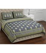 Grey  PURE COTTON  JAIPURI EHTNIC KING SIZE DOUBLE BED SHEET WITH PILLOW COVER