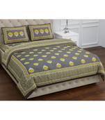 Grey  PURE COTTON  JAIPURI EHTNIC KING SIZE DOUBLE BED SHEET WITH PILLOW COVER