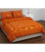 Orange  PURE COTTON  JAIPURI EHTNIC KING SIZE DOUBLE BED SHEET WITH PILLOW COVER