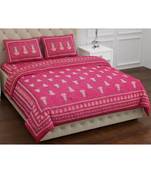 Pink  PURE COTTON  JAIPURI EHTNIC KING SIZE DOUBLE BED SHEET WITH PILLOW COVER