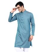 Blue plain cotton men-kurtas