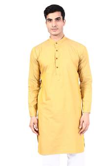 Yellow plain cotton men-kurtas