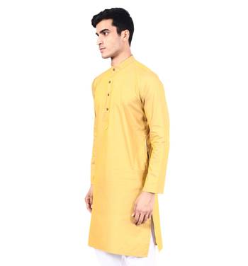 Yellow plain cotton men-kurtas 4