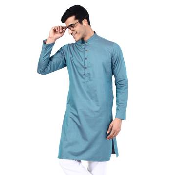 Blue plain cotton men-kurtas 1