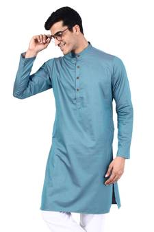 Blue plain cotton men-kurtas