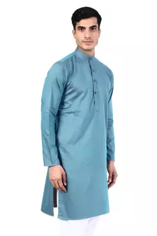 Blue plain cotton men-kurtas