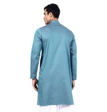 Blue plain cotton men-kurtas 3