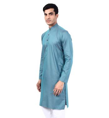 Blue plain cotton men-kurtas 4