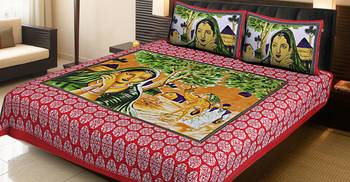 RED  Traditional Jaipuri  Cotton Double Bedsheet with 2 Pillow Covers 1