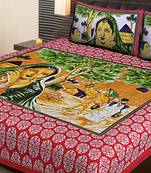 RED  Traditional Jaipuri  Cotton Double Bedsheet with 2 Pillow Covers