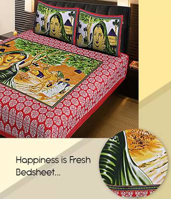RED  Traditional Jaipuri  Cotton Double Bedsheet with 2 Pillow Covers 2