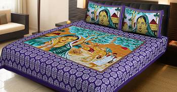 PURPLE  Traditional Jaipuri  Cotton Double Bedsheet with 2 Pillow Covers 1