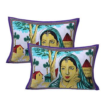 PURPLE  Traditional Jaipuri  Cotton Double Bedsheet with 2 Pillow Covers 3