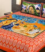 ORANGE  Traditional Jaipuri  Cotton Double Bedsheet with 2 Pillow Covers