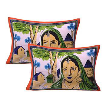 ORANGE  Traditional Jaipuri  Cotton Double Bedsheet with 2 Pillow Covers 3