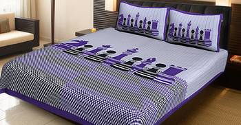 PURPLE  Traditional Jaipuri  Cotton Double Bedsheet with 2 Pillow Covers 1