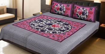 PINK  Traditional Jaipuri  Cotton Double Bedsheet with 2 Pillow Covers 1