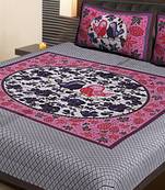 PINK  Traditional Jaipuri  Cotton Double Bedsheet with 2 Pillow Covers