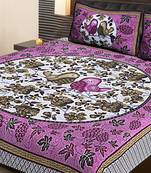 PURPLE  Traditional Jaipuri  Cotton Double Bedsheet with 2 Pillow Covers