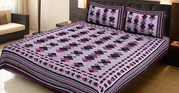 PURPLE  Traditional Jaipuri  Cotton Double Bedsheet with 2 Pillow Covers 1