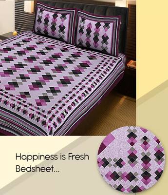 PURPLE  Traditional Jaipuri  Cotton Double Bedsheet with 2 Pillow Covers 2