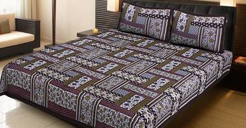 BROWN  Traditional Jaipuri  Cotton Double Bedsheet with 2 Pillow Covers 1