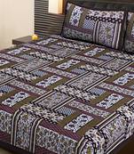 BROWN  Traditional Jaipuri  Cotton Double Bedsheet with 2 Pillow Covers
