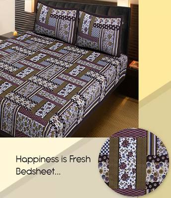 BROWN  Traditional Jaipuri  Cotton Double Bedsheet with 2 Pillow Covers 2