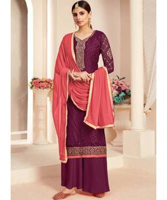 wine brasso unstitched embroidered top and bottom with dupatta 1