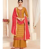 mustard brasso unstitched embroidered top and bottom with dupatta