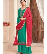 dark-turquoise brasso unstitched embroidered top and bottom with dupatta