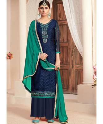navy-blue brasso unstitched embroidered top and bottom with dupatta 1