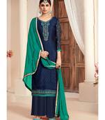 navy-blue brasso unstitched embroidered top and bottom with dupatta