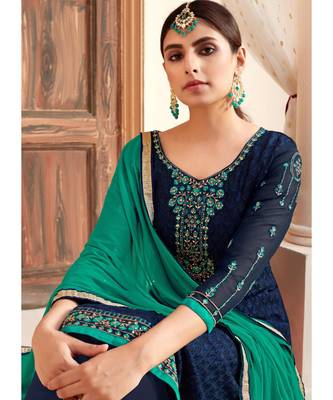 navy-blue brasso unstitched embroidered top and bottom with dupatta 2