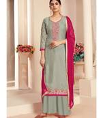 grey brasso unstitched embroidered top and bottom with dupatta