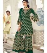green georgette unstitched embroidered top and bottom with dupatta