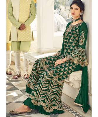 green georgette unstitched embroidered top and bottom with dupatta 2