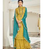 yellow georgette unstitched embroidered top and bottom with dupatta
