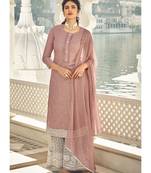 dark-pink georgette unstitched embroidered top and bottom with dupatta