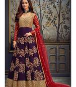 purple georgette unstitched embroidered top and bottom with dupatta