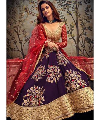 purple georgette unstitched embroidered top and bottom with dupatta 2