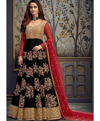 black georgette unstitched embroidered top and bottom with dupatta 1