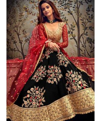 black georgette unstitched embroidered top and bottom with dupatta 2